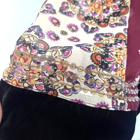 Anthropologie Maeve Dress XS Quartier Latin Burgundy Chiffon Velvet Boho Floral - Picture 7 of 14